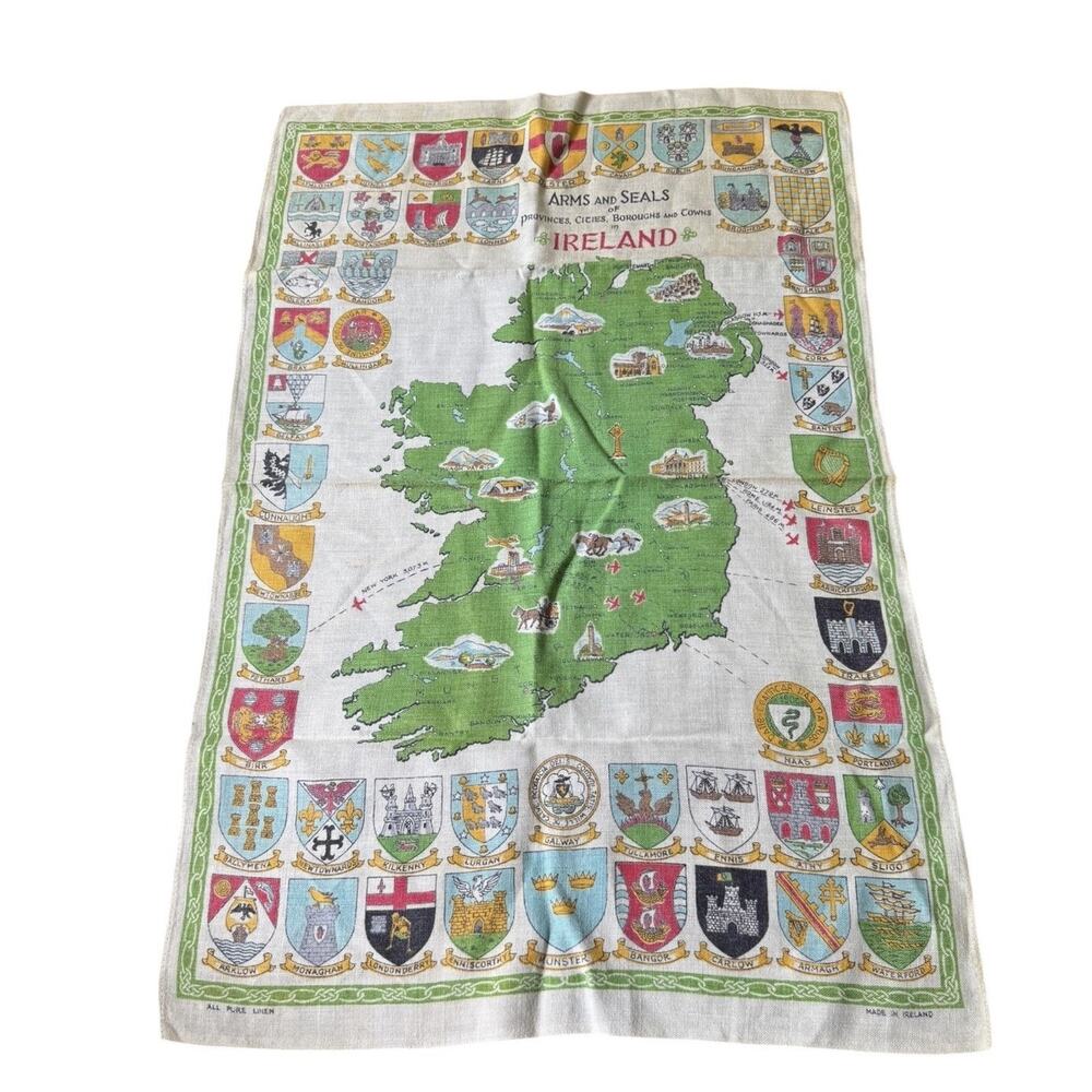 VTG Ireland Arms Seals Provinces Cities Boroughs Towns Pure Linen Kitchen Towel